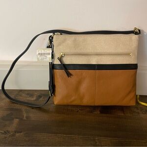 Fossil Fiona large crossbody neutral multi tan black new with tags